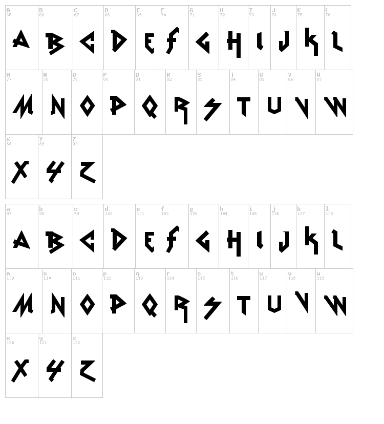 VTKS Rude Metal font map